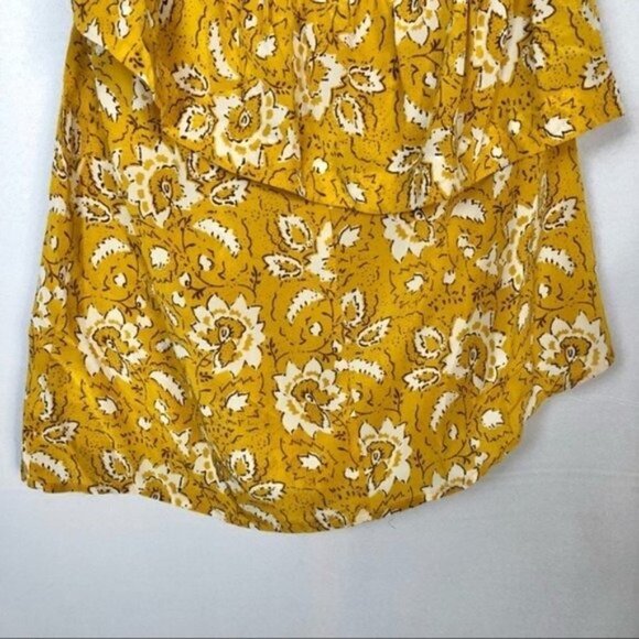 Madewell Silk One-Shoulder Ruffle Top in Yellow Assam Floral S - Picture 8 of 11